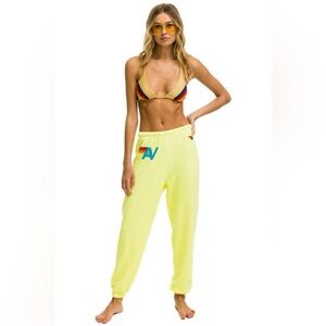 Aviator Nation Logo Sweatpants Neon Yellow Size Small